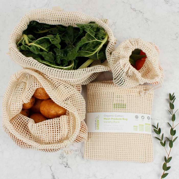 Organic Cotton Mesh Produce Bags - 3 Bag Variety Pack