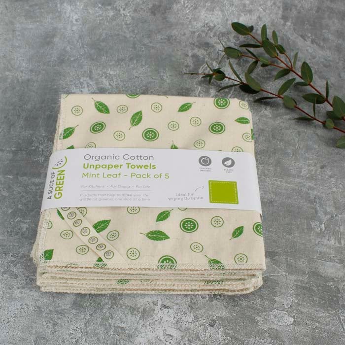 *NQP* Organic Cotton Unpaper Towels - Mint Leaf - Pack of 5