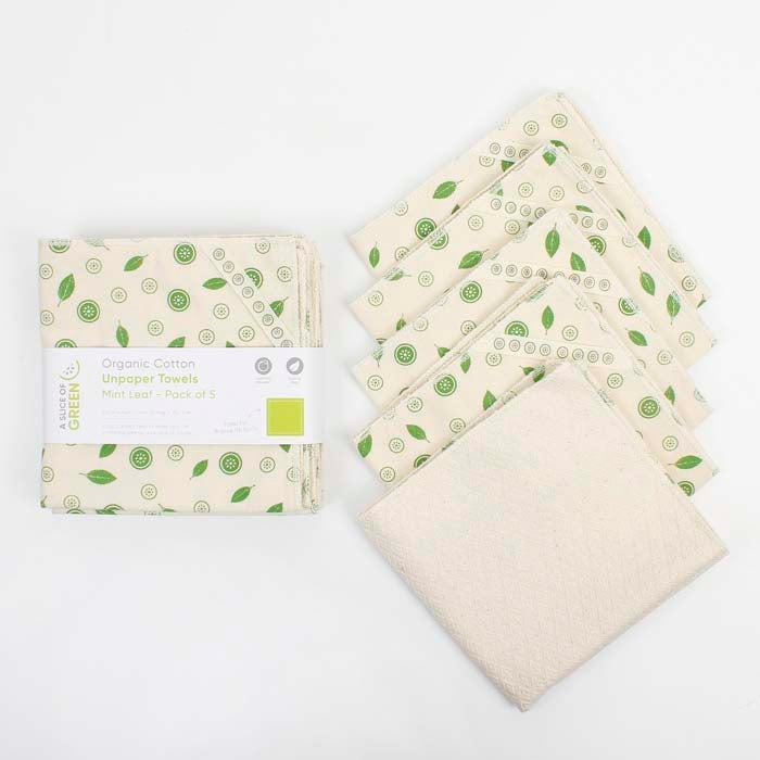 *NQP* Organic Cotton Unpaper Towels - Mint Leaf - Pack of 5