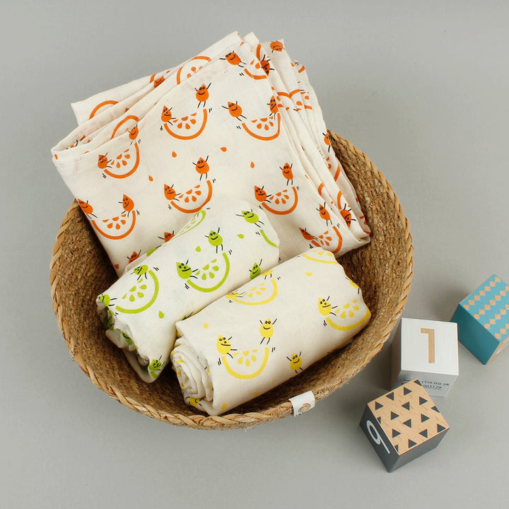 Organic Cotton Muslin Cloths - Rainbow - Pack of 3 - Green Tulip